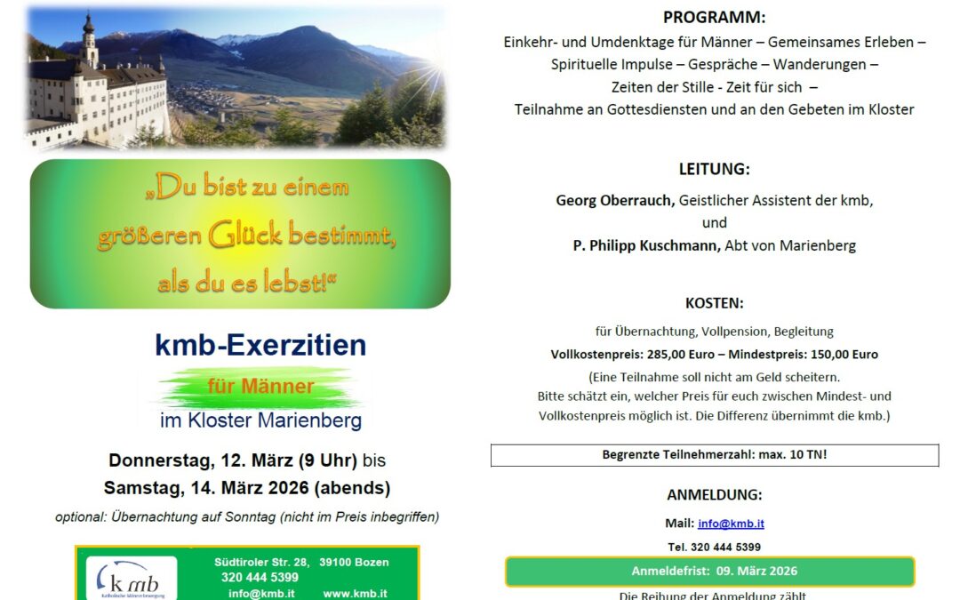 Männerexerzitien im Kloster Marienberg vom 12. bis 14.03.26