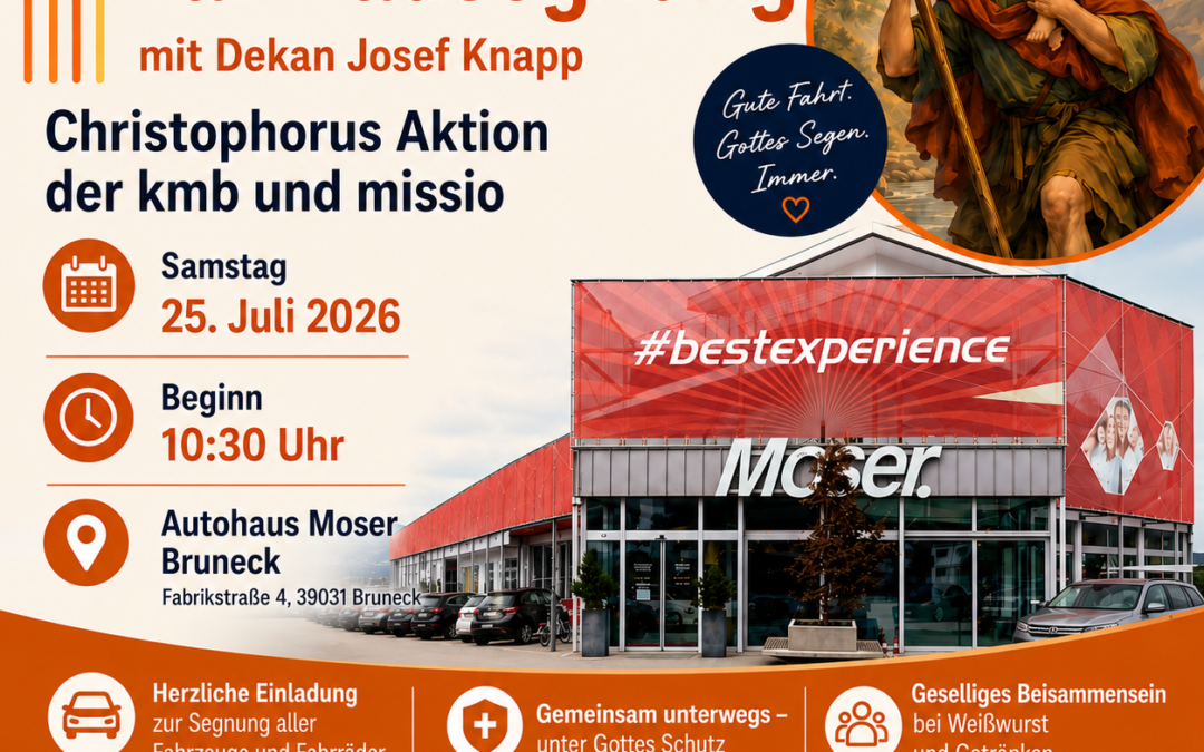Fahrzeug- & Fahrradsegnung im Autohaus Moser in Bruneck am Samstag 25. Juli um 10.30 Uhr